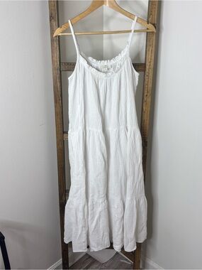 P Cill White Gauze Tiered Midi Dress Size M
